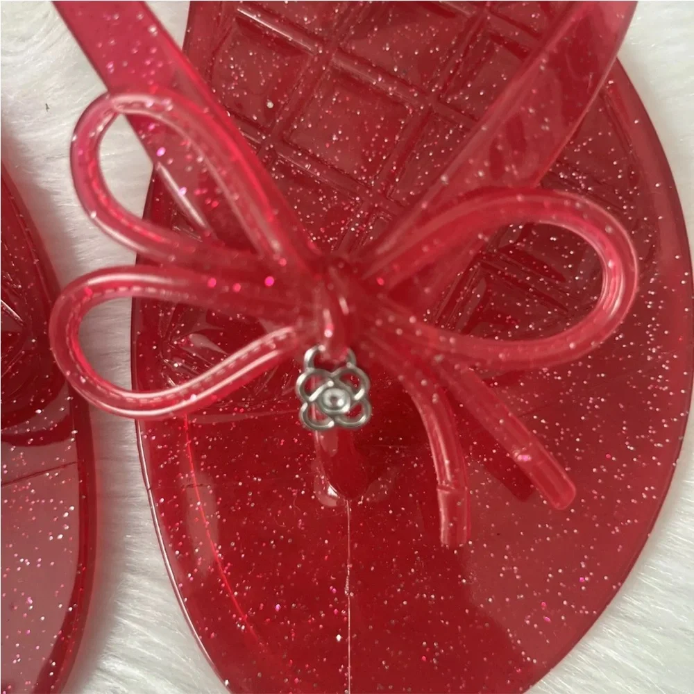 Women’s Sandals Resort-wear Jelly Bow Flip-flops Hot Pink Cruise Vacation - Picture 6 of 9